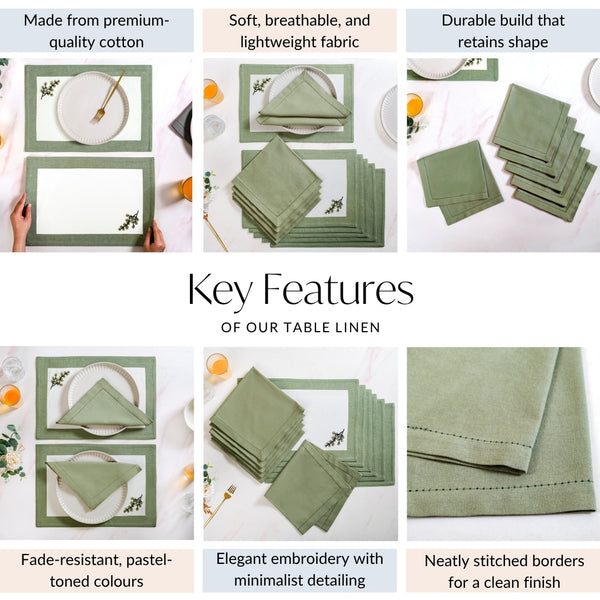 Midori Cotton Table Napkin And Mat Set Of 12 In Sage Green