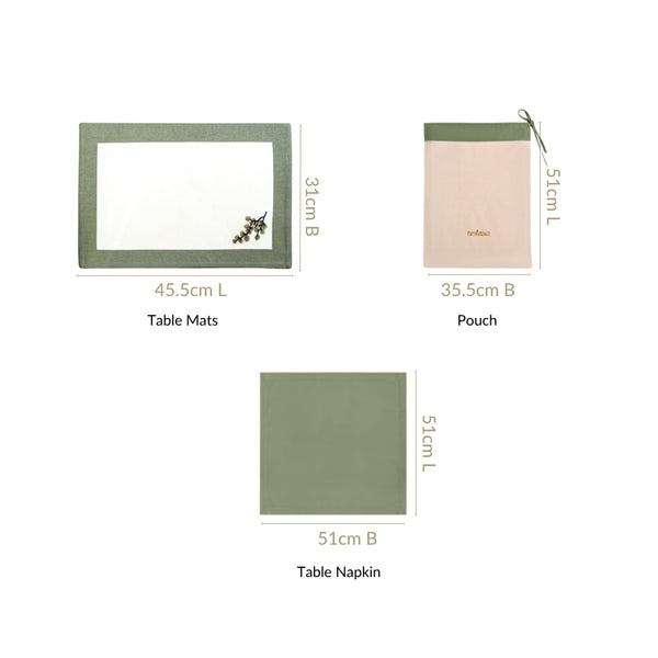 Midori Cotton Table Napkin And Mat Set Of 12 In Sage Green