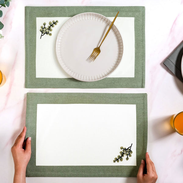 Midori Pure Cotton Table Mat Set Of 6 In Sage Green