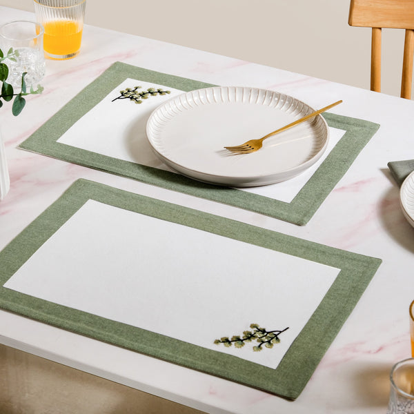 Midori Pure Cotton Table Mat Set Of 6 In Sage Green