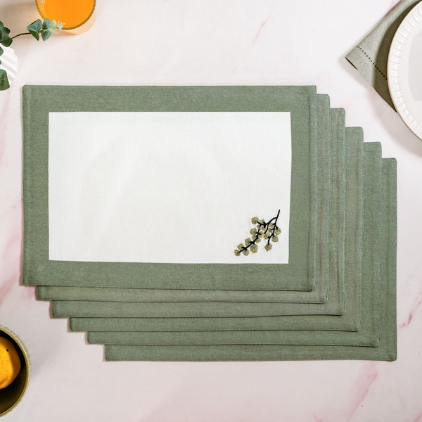 Midori Pure Cotton Table Mat Set Of 6 In Sage Green