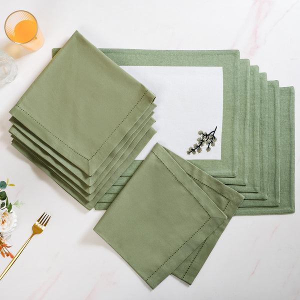 Midori Cotton Table Napkin And Mat Set Of 12 In Sage Green