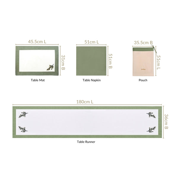 Midori Pure Cotton Table Placemat Runner And Napkin 13 Piece Set