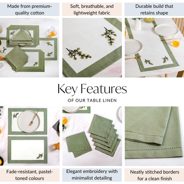 Midori Pure Cotton Table Placemat Runner And Napkin 13 Piece Set