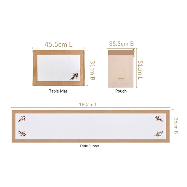 Midori Pure Cotton Table Runner And Placemat Set Of 7 In Brown