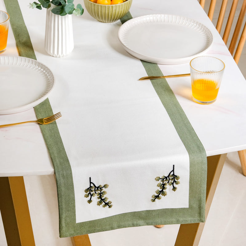 Midori Pure Cotton Table Runner And Placemat Set Of 7 Sage Green