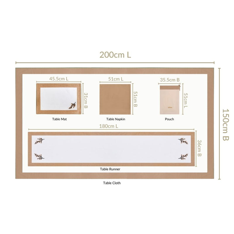 Midori Complete Table Linen Set With Mats Napkins Runner And Table Cloth In Brown