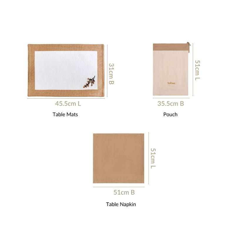 Midori Embroidered Placemats And Napkins Table Set Of 12 In Brown