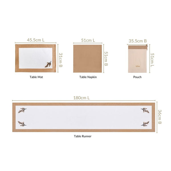 Midori Table Runner Placemats And Napkins 13 Piece Set In Brown