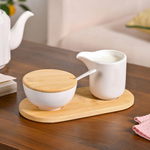 Milk And Sugar Ceramic Set Of 2 With Stand