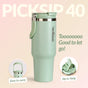 PickSip 40 Insulated Tumbler Bottle With Top Handle Milk Matcha Green 1200ml