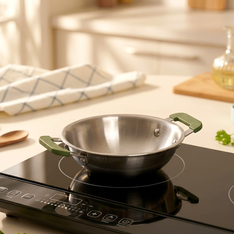 Pico Triply Stainless Steel Kadai With Silicone Handles 600ml