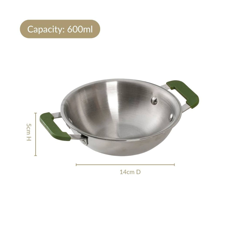 Pico Triply Stainless Steel Kadai With Silicone Handles 600ml