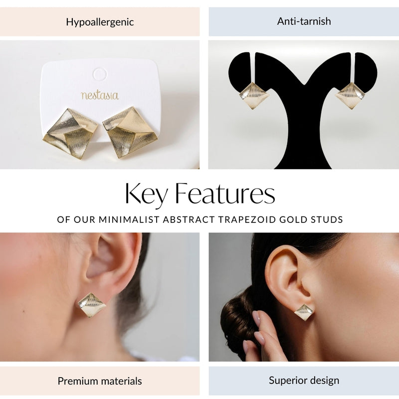 Minimalist Abstract Trapezoid Gold Studs
