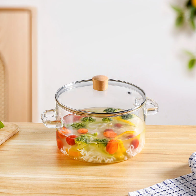 Minimalist Borosilicate Glass Cooking Pot With Lid And Handles 3200ml