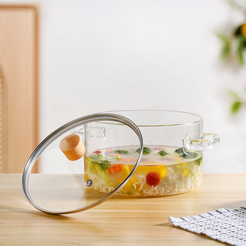 Minimalist Borosilicate Glass Cooking Pot With Lid And Handles 3200ml