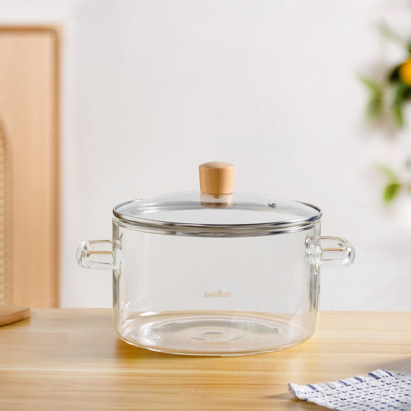Minimalist Borosilicate Glass Cooking Pot With Lid And Handles 3200ml