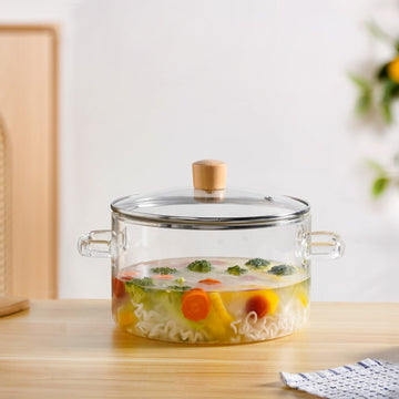 Minimalist Borosilicate Glass Cooking Pot With Lid And Handles 3200ml