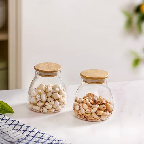 Minimalist Glass Jar With Bamboo Lid Set Of 2 400ml