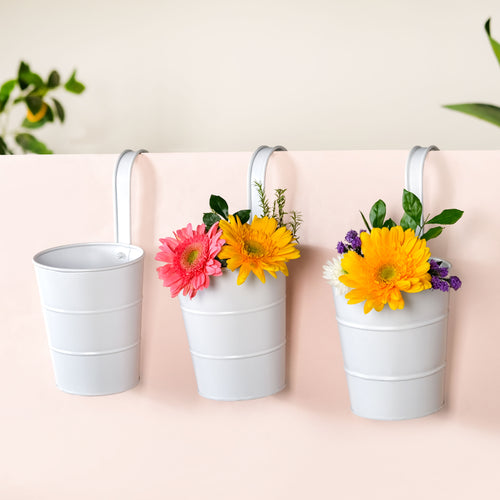 Minimalist Hanging Bucket Planter Set Of 3 Ivory