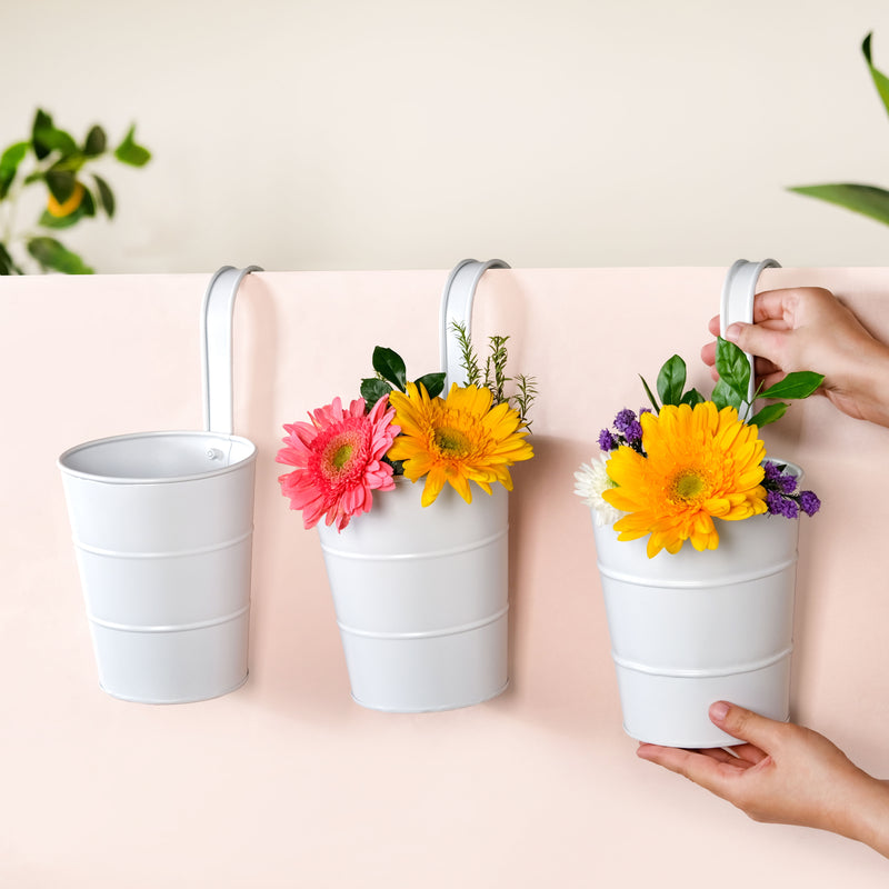 Minimalist Hanging Bucket Planter Set Of 3 Ivory