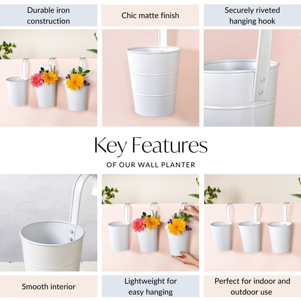 Minimalist Hanging Bucket Planter Set Of 3 Ivory