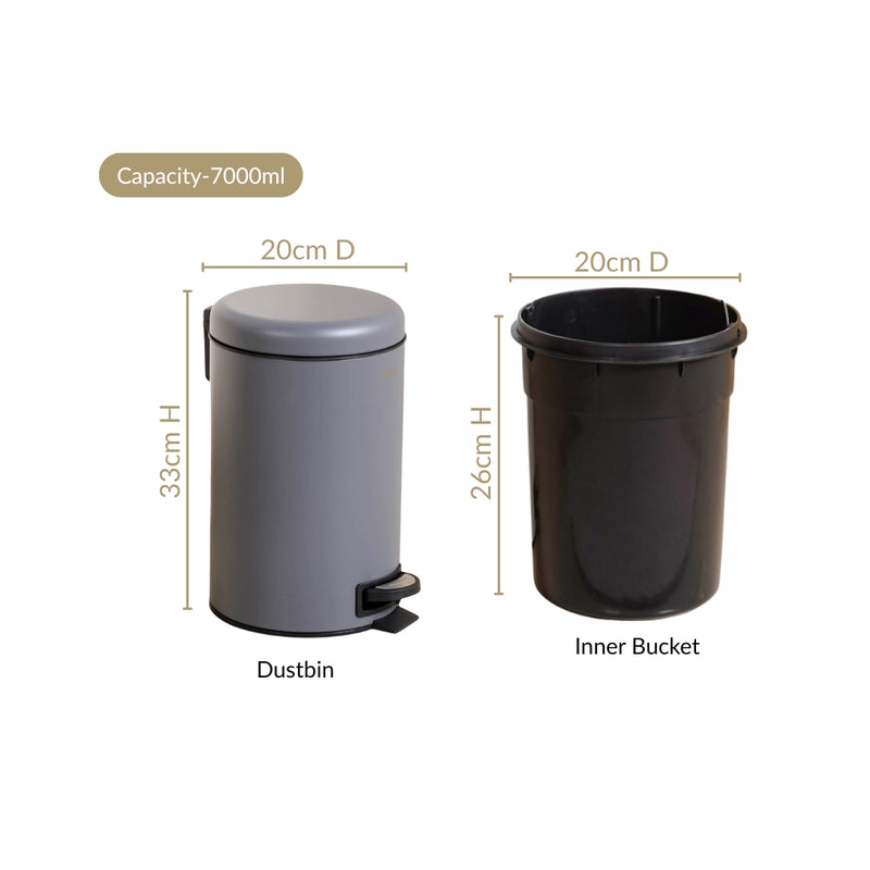 Minimalist Metal Dustbin With Removable Bucket Grey 7000ml