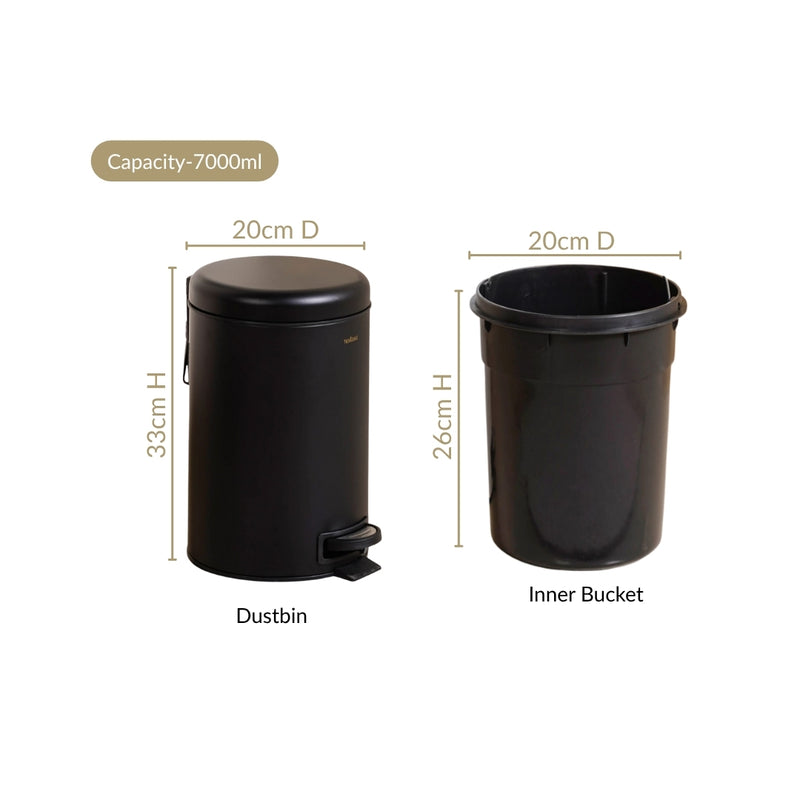 Minimalist Metal Dustbin With Removable Bucket Black 7000ml