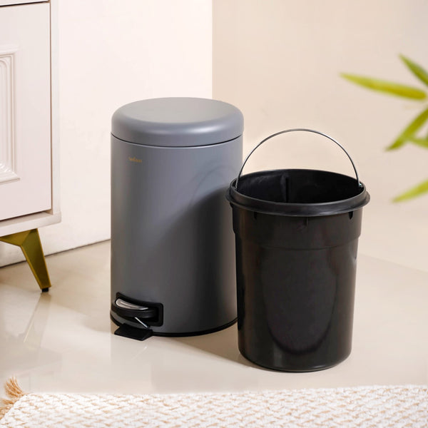 Clean Curve Metal Dustbin With Removable Bucket Grey 7000ml