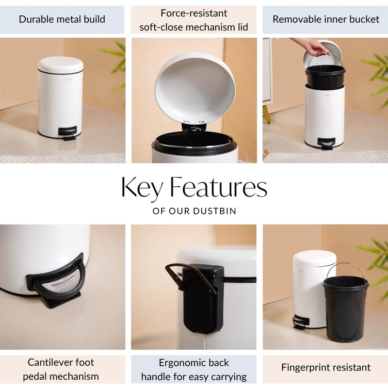 Minimalist White Metal Dustbin With Removable Bucket 7000ml