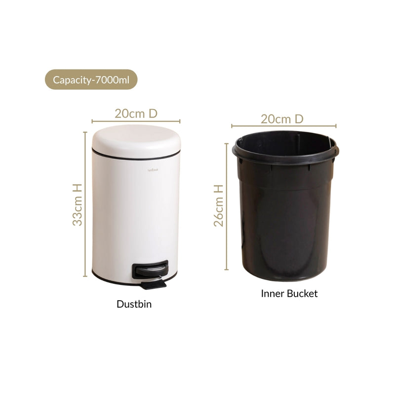 Minimalist White Metal Dustbin With Removable Bucket 7000ml