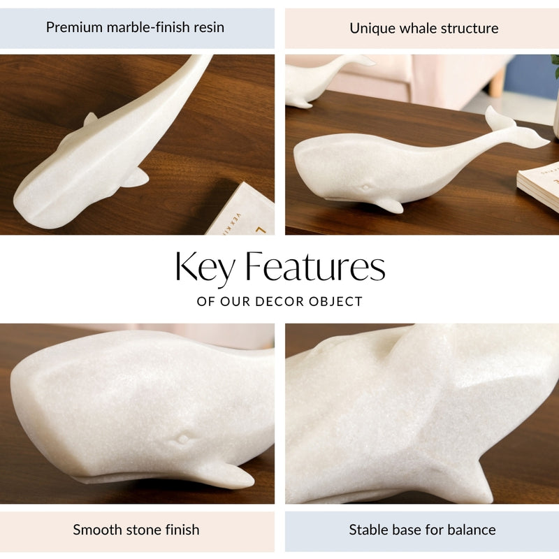 Minimalist White Whale Sculpture Large