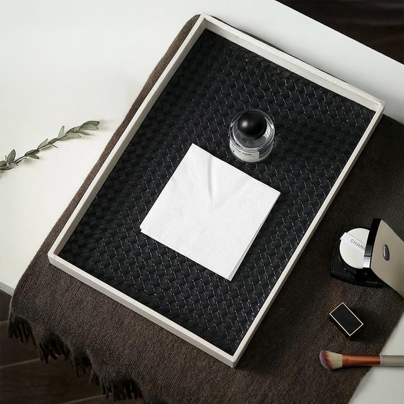 Minimalist Organiser Tray With Faux Leather Base Black White
