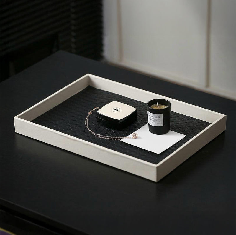 Minimalist Organiser Tray With Faux Leather Base Black White