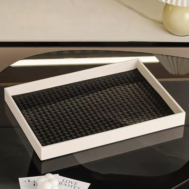 Minimalist Organiser Tray With Faux Leather Base Black White