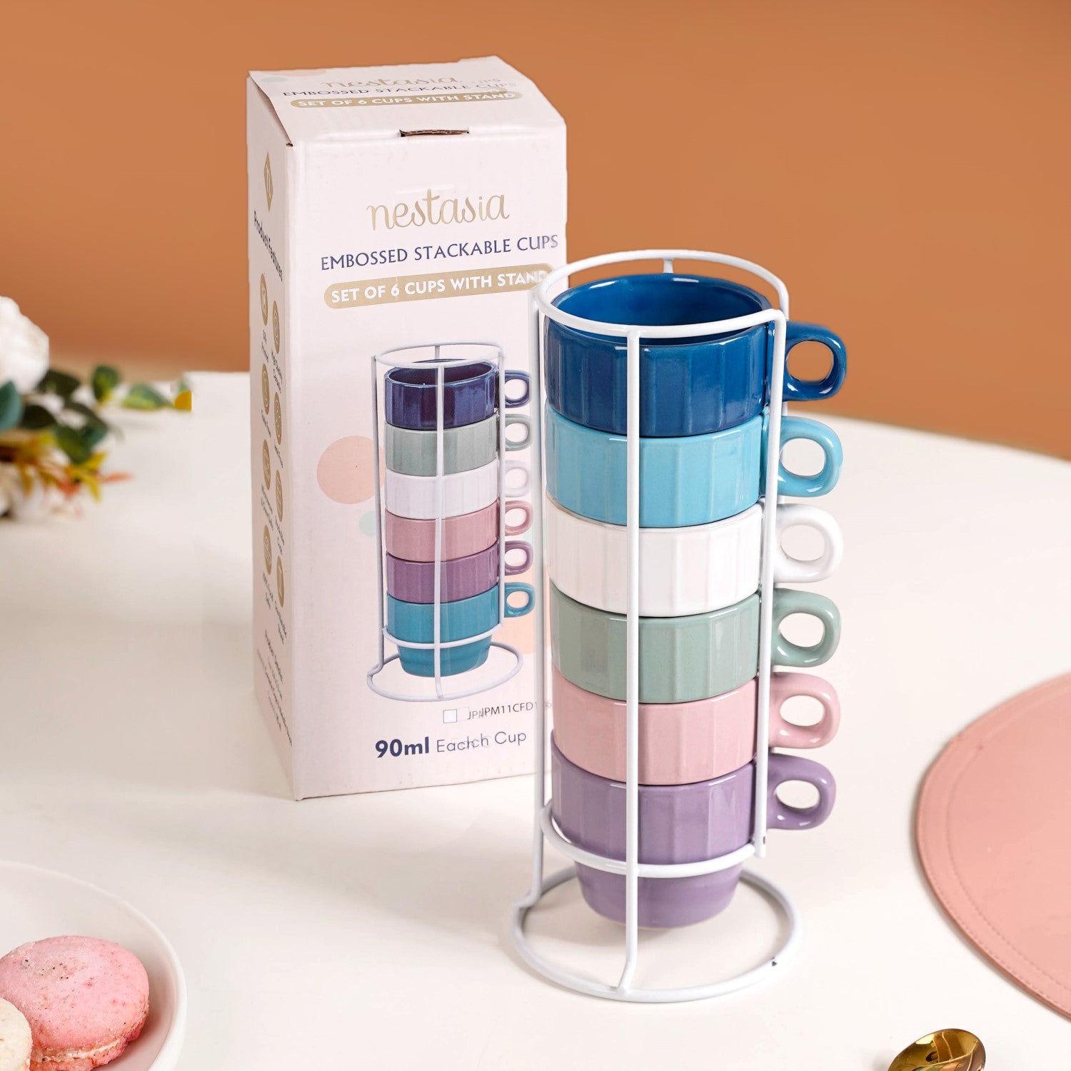 Stackable Mini Tea Cup Set Of 6 Kaori Ocean Tones 90ml