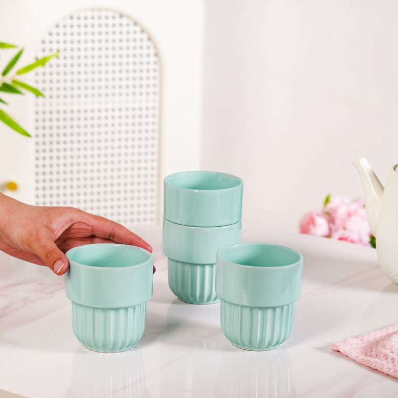 Mint Blue Stackable Ceramic Cup Set Of 4 280ml