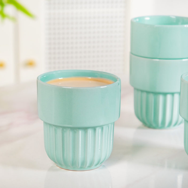 Mint Blue Stackable Ceramic Cup Set Of 4 280ml