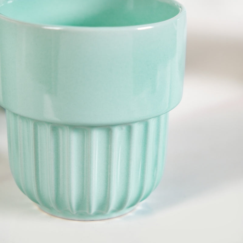 Mint Blue Stackable Ceramic Cup Set Of 4 280ml