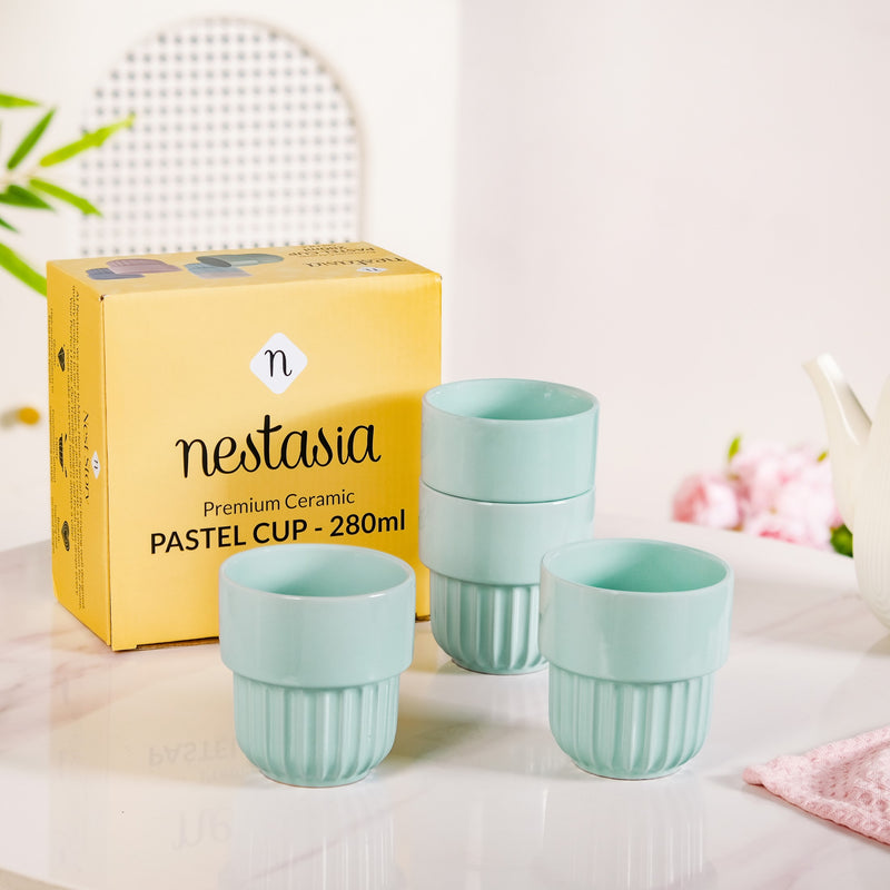 Mint Blue Stackable Ceramic Cup Set Of 4 280ml