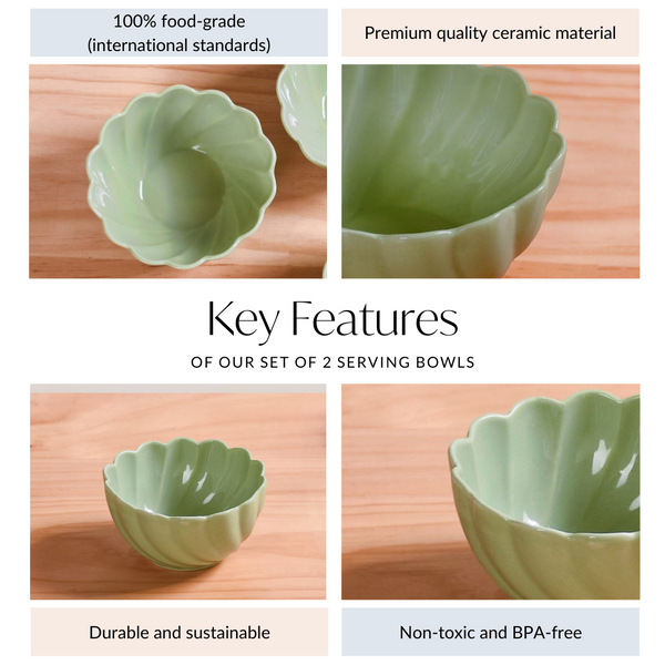 Set Of 2 Solid Ceramic Serving Bowls Mint Green 850ml