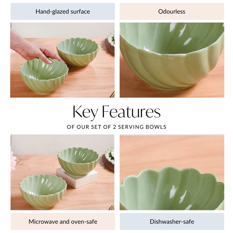 Set Of 2 Solid Ceramic Serving Bowls Lao Luxury 850ml - Serving bowls, ceramic serving bowls, serving bowls set, icecream bowls, dessert bowls