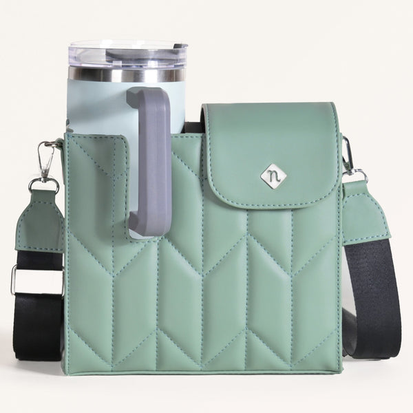 crossbody bag to for travel with water bottle pocket W&G traveler Waxed Canvas Messenger RFID Wallet, Army Green over your shoulder or Crossbody for hands free convenience WanderFull HydroBag - Sage Green