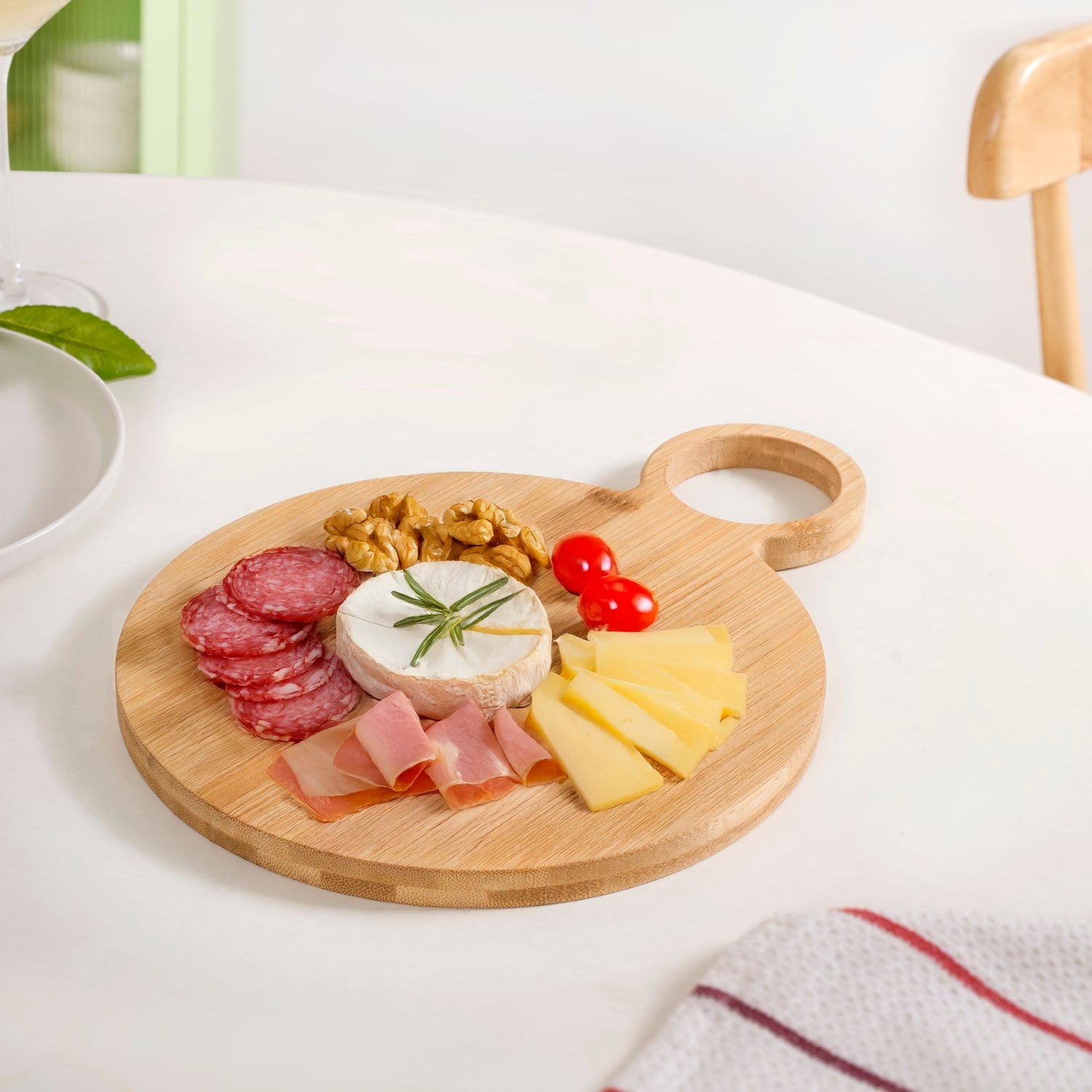 Mod Round Bamboo Serving Platter With Handle 12 Inch