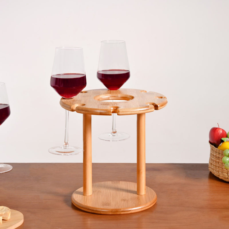 Mod Round Wooden Wine Bottle And Glass Holder