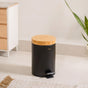 Modbin Bamboo Lid Metal Dustbin With Bucket Black 3000ml