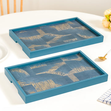 Modern Abstract Art Tray Set Of 2 Blue