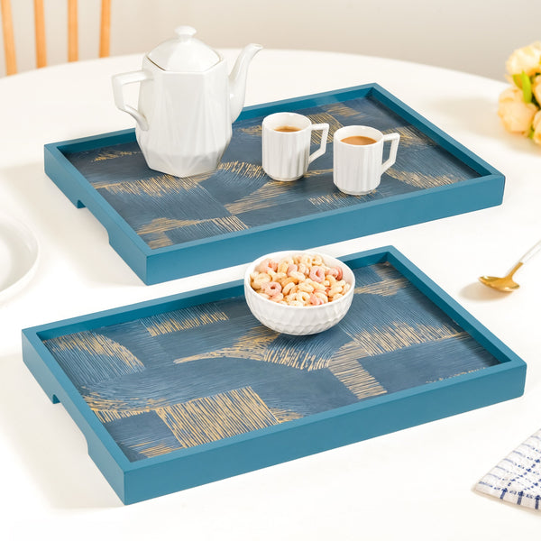Modern Abstract Art Tray Set Of 2 Blue