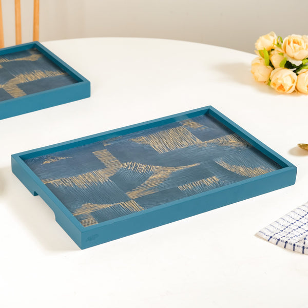 Modern Abstract Art Tray Set Of 2 Blue