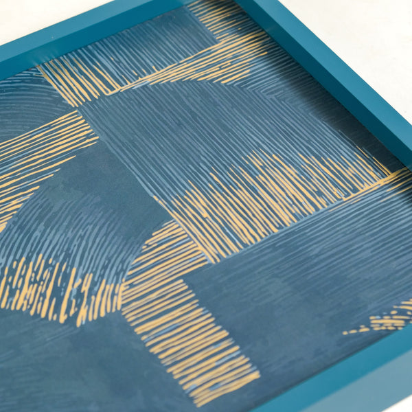 Modern Abstract Art Tray Set Of 2 Blue